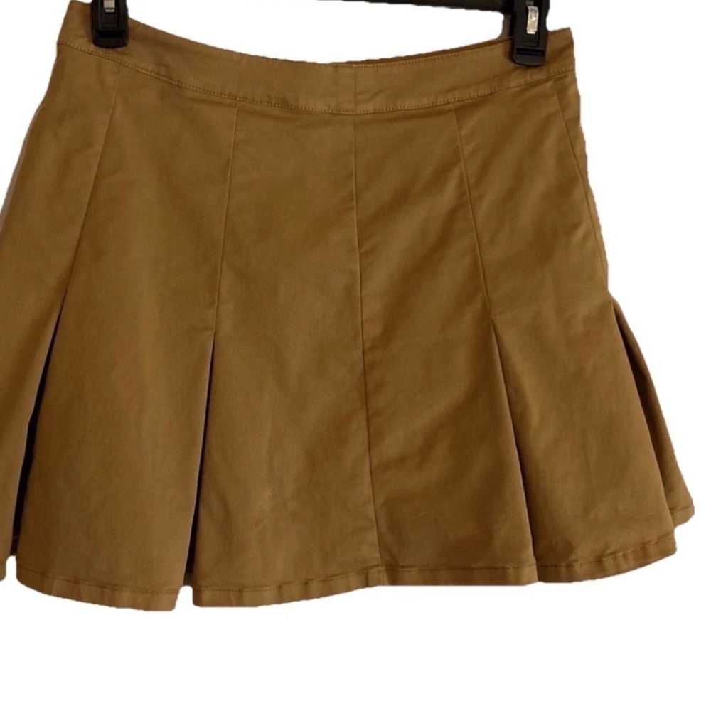 J.CREW Cotton Blend Pleated Mini Skirt A-Line Camel Brown Size 8 Chino Classic